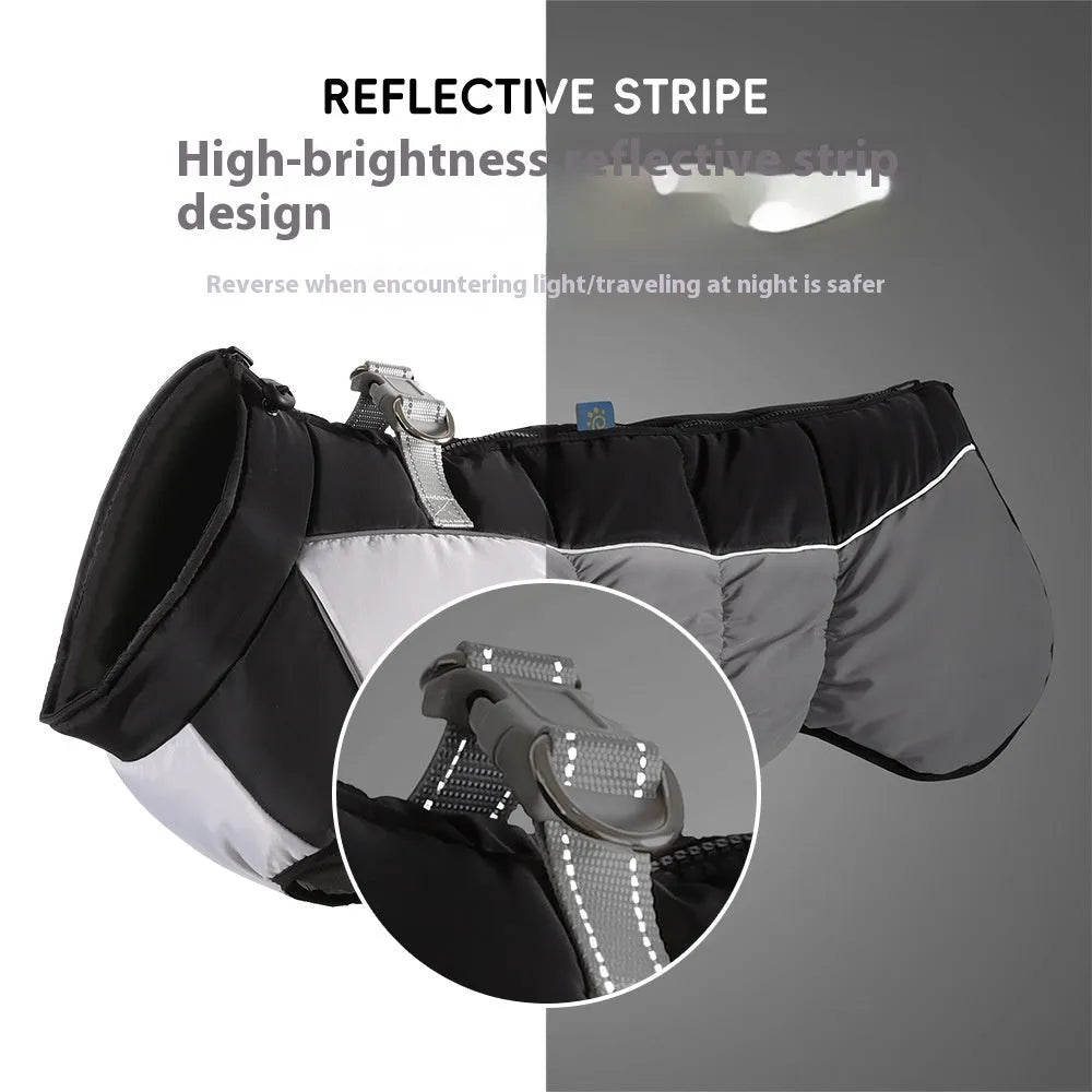 Waterproof reflective polar fleece winter coat for a large dog in casual style.