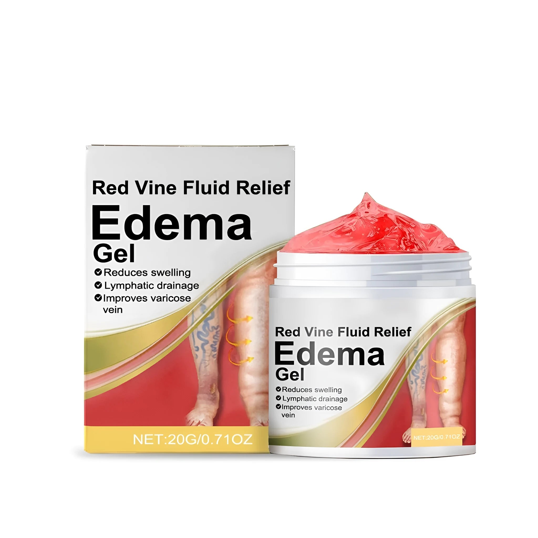 20g tube of Soothing Edema Gel with menthol, red grapevine, and mint leaves for leg swelling relief