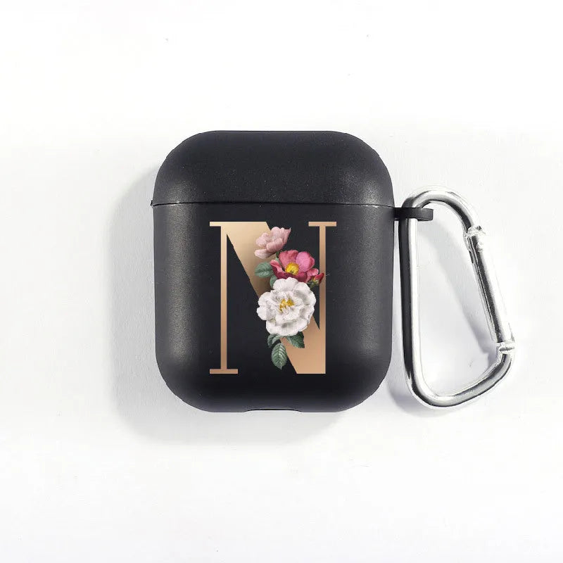 Matte black silicone alphabet AirPods case with dust plug, impact-resistant and anti-fingerprint surface