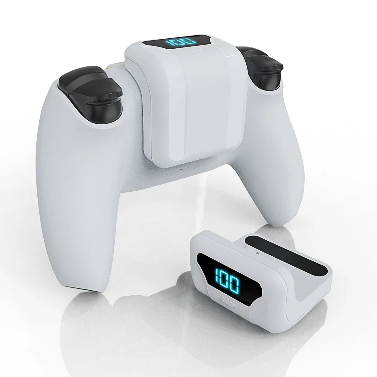 White PS5 controller battery pack 1500mAh with LED display and outer hanging bag