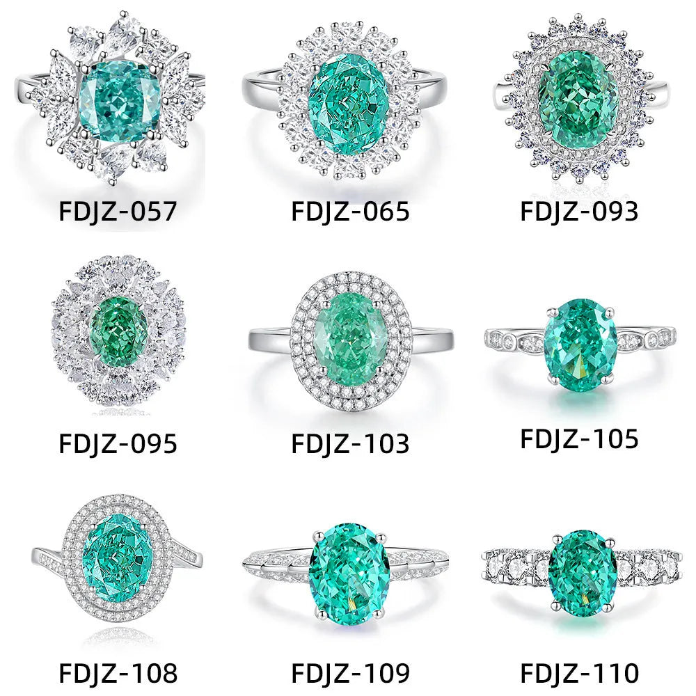 Women's S925 silver ring with emerald stone and high-carbon diamond inlays in geometric ellipse design