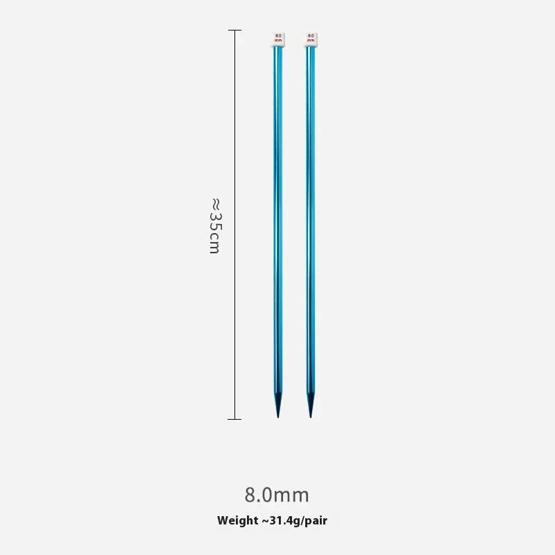 Extended reach crochet hook set showing metal caps and size range from 2.0mm to 10.0mm
