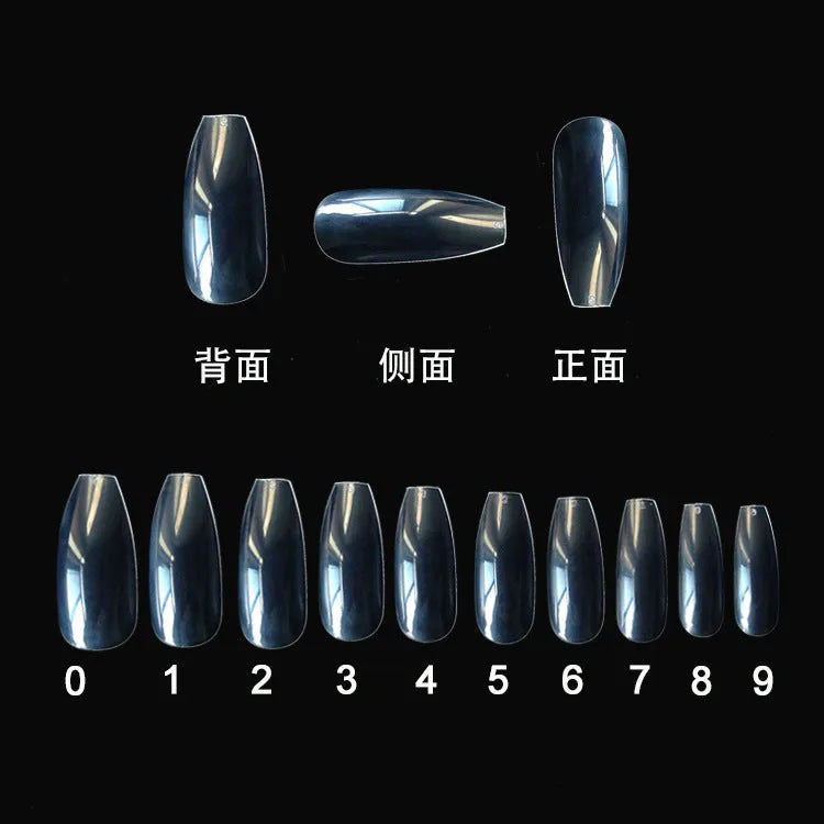 500 transparent natural clear acrylic false nails with French tips design in 10 different sizes