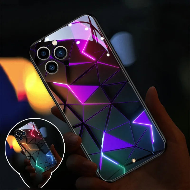 Xpress 14 tempered glass iPhone case with LED incoming light alert on a phone.