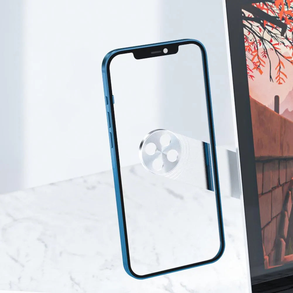 Black aluminium magnetic phone holder clipped to the side of a laptop screen with a smartphone attached.