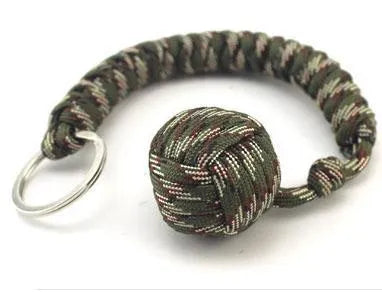 Seven-core umbrella rope climbing survival key chain with built-in round steel ball, 24cm length, black colour option
