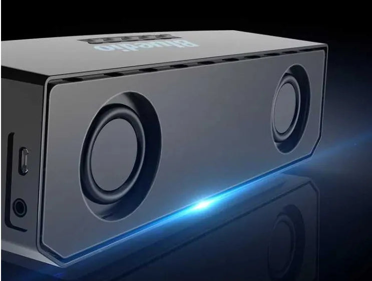 Black BS-6 cloud smart speaker showing front grill and control buttons.