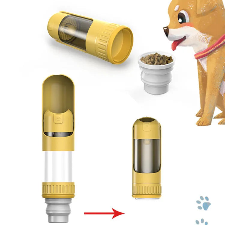 Portable dog water bottle with integrated drinking bowl in dark blue color