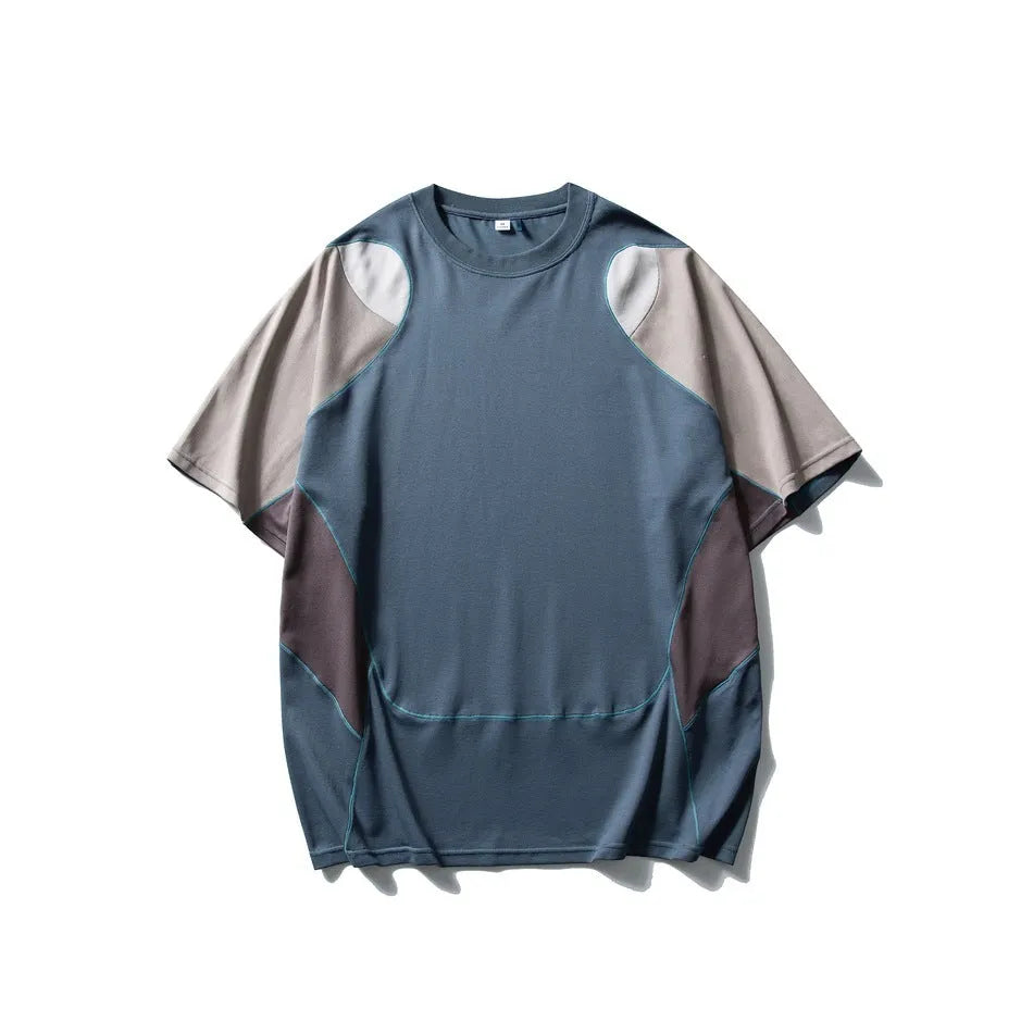 Men's loose patchwork contrast sports t-shirt in cotton blend with raglan short sleeves