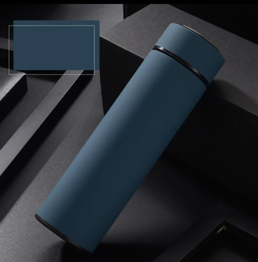450ml stainless steel vacuum insulated water bottle in black, red, gold, and blue colours