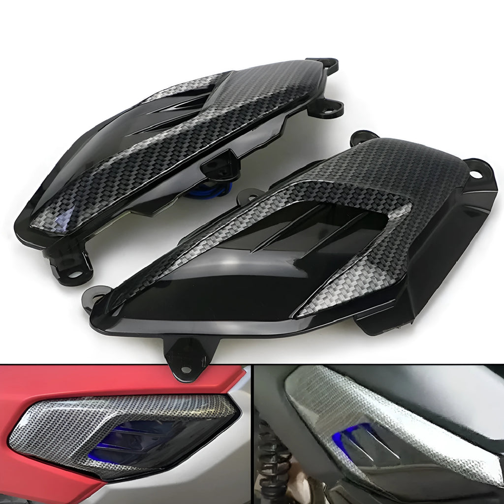 Pair of carbon fibre style LED side lamps for Yamaha NMAX scooter refit