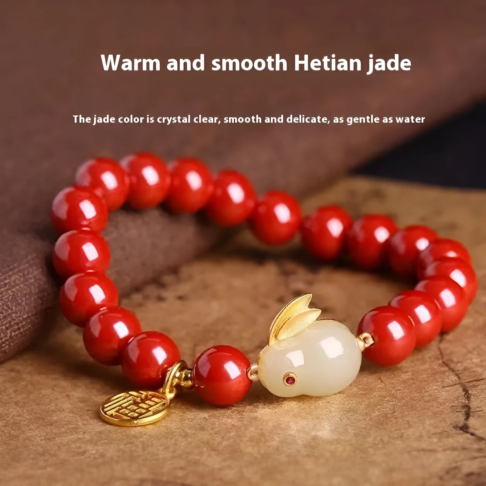 Purple gold sand cinnabar jade hare bracelet retro style unisex jewellery
