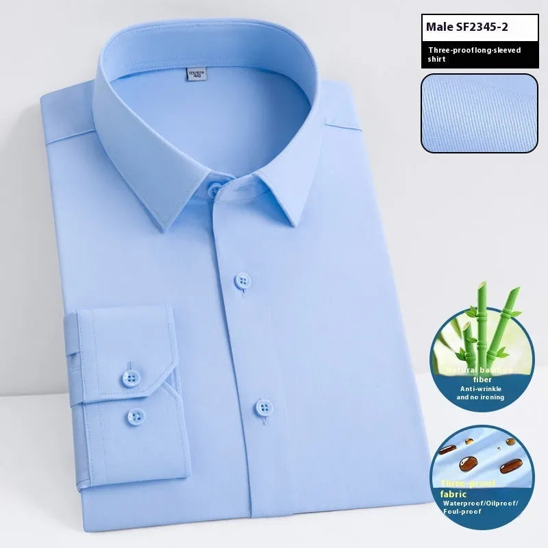 Men's waterproof bamboo fibre business shirt with square collar in slim fit design