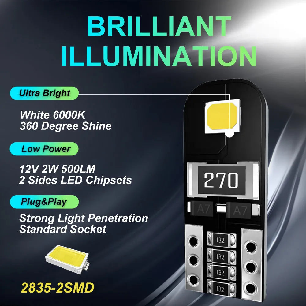 Single white LED car light bulb T10 W5W 2W 6500K waterproof circuit board construction