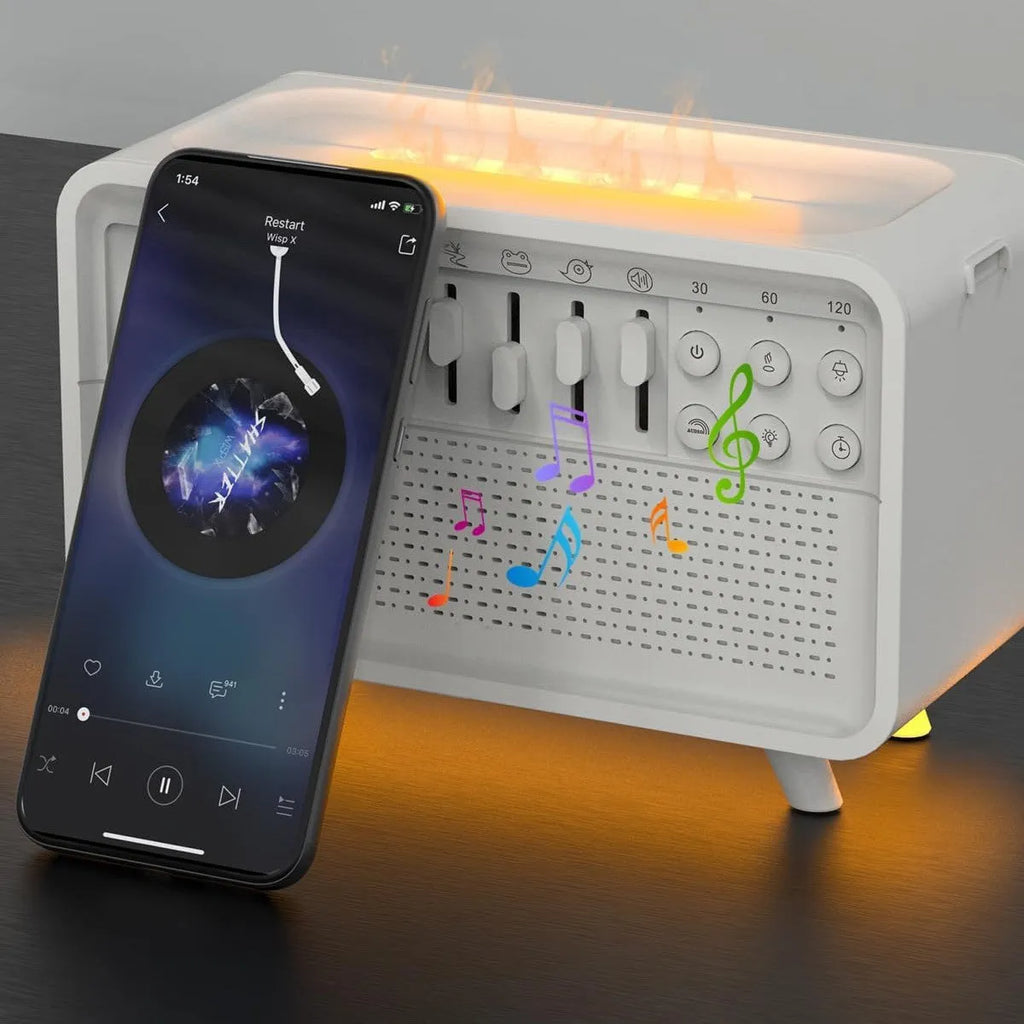 White geometric 3-in-1 Bluetooth speaker with white noise sleep machine, night light and humidifier functions