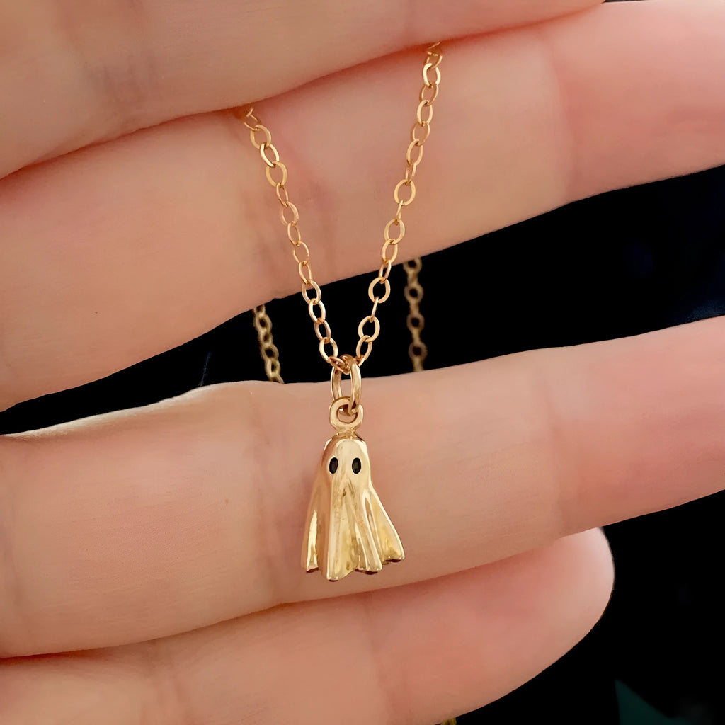 Stainless steel ghost pendant necklace with titanium steel ghost charm on choice of three chain styles