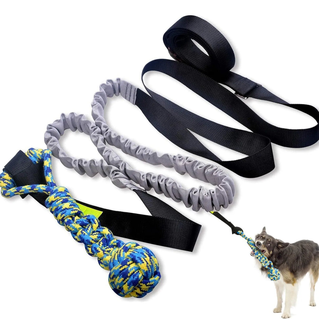 Green cotton dog tug rope toy with a ball design for bite and pull play.