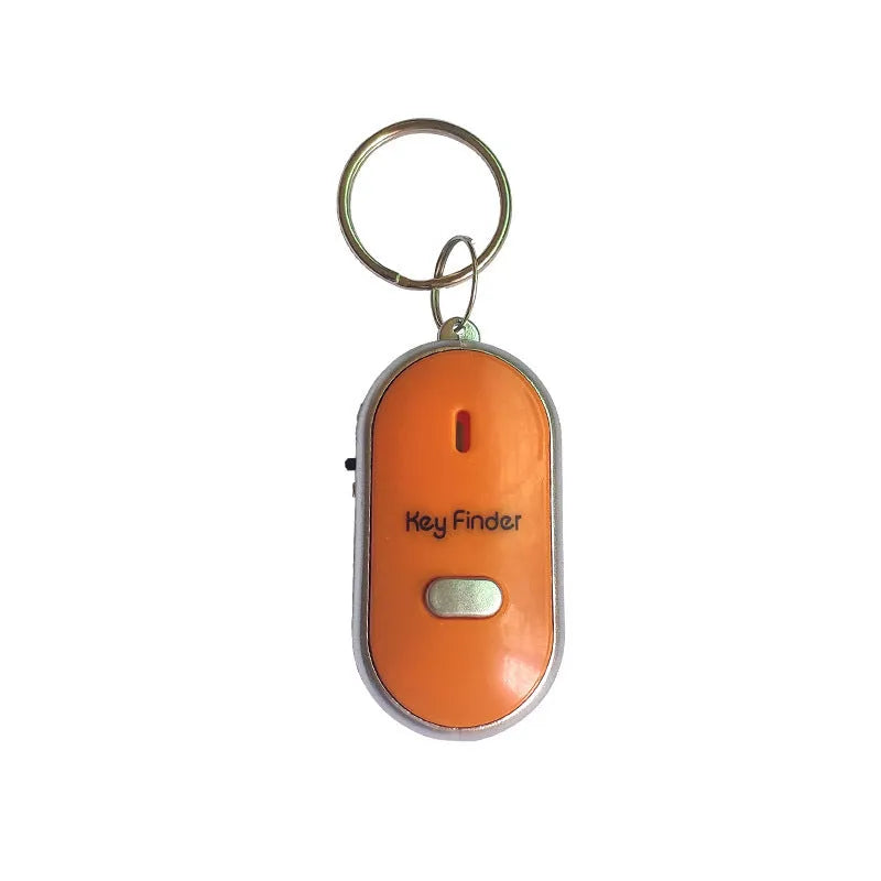 Oval voice-controlled key finder device in red, blue, white, black, and orange colour options