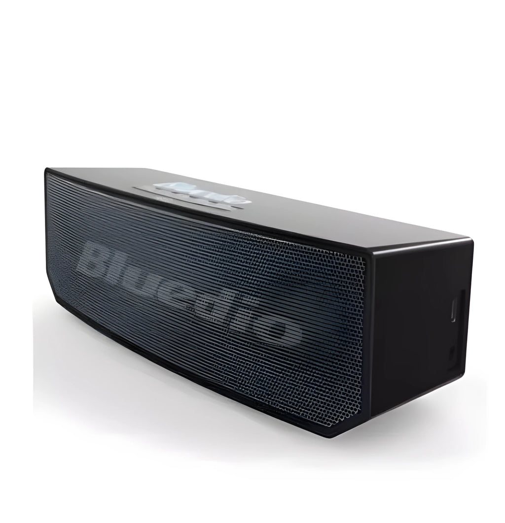Black BS-6 cloud smart speaker showing front grill and control buttons.