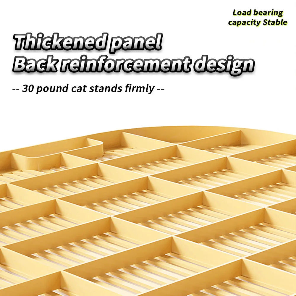 Milk yellow double-layer cat litter mat with anti-slip silicone feet on a floor