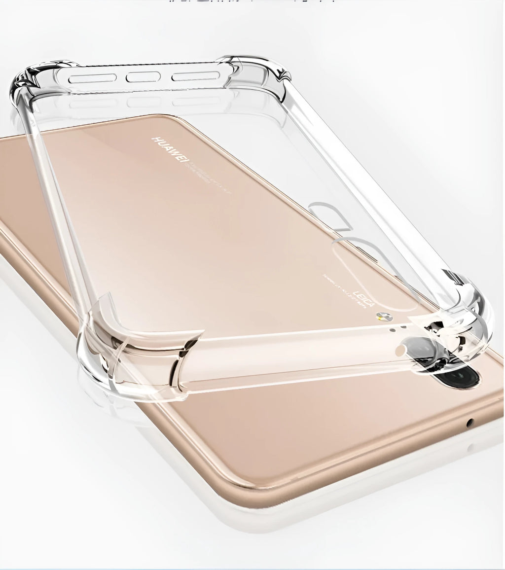 Transparent Huawei Honor phone case with clear TPU construction showing smartphone compatibility
