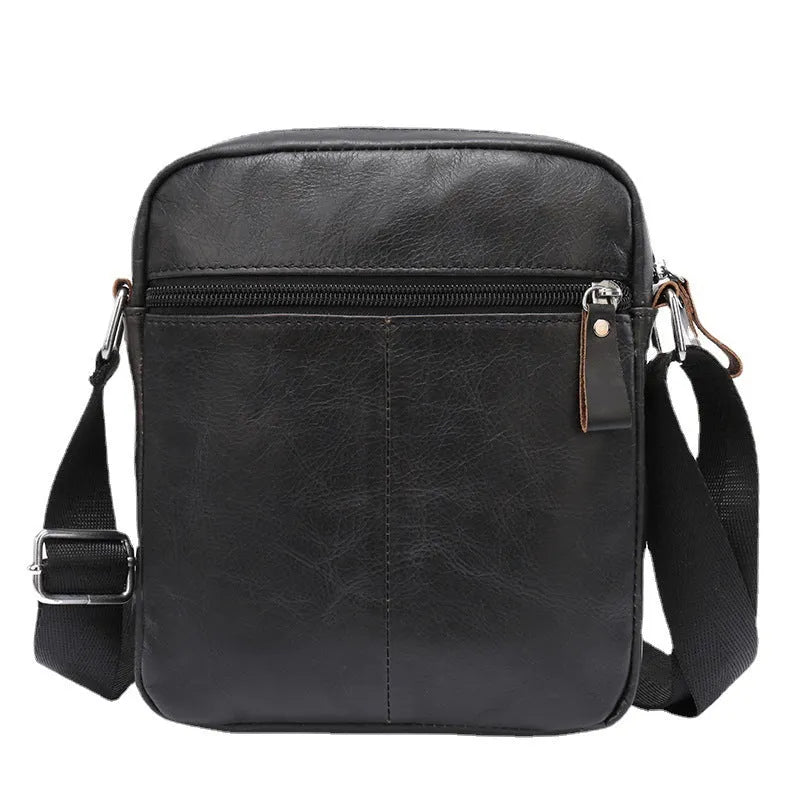 Brown genuine cattle leather messenger bag for boys with sewing line detailing, 8 inch size