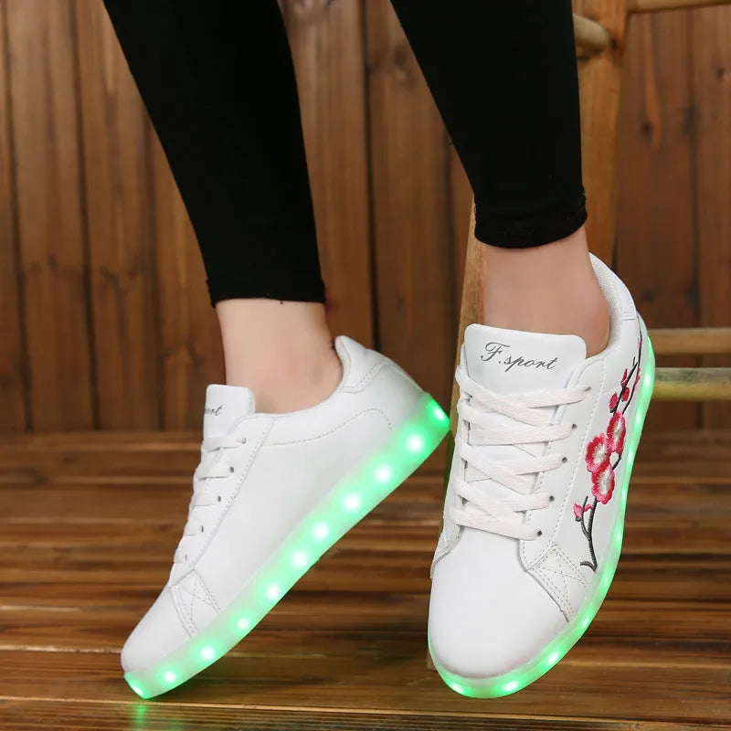 Ladies' sneakers in white blue green with space PU upper and transparent TPR sole, size 37