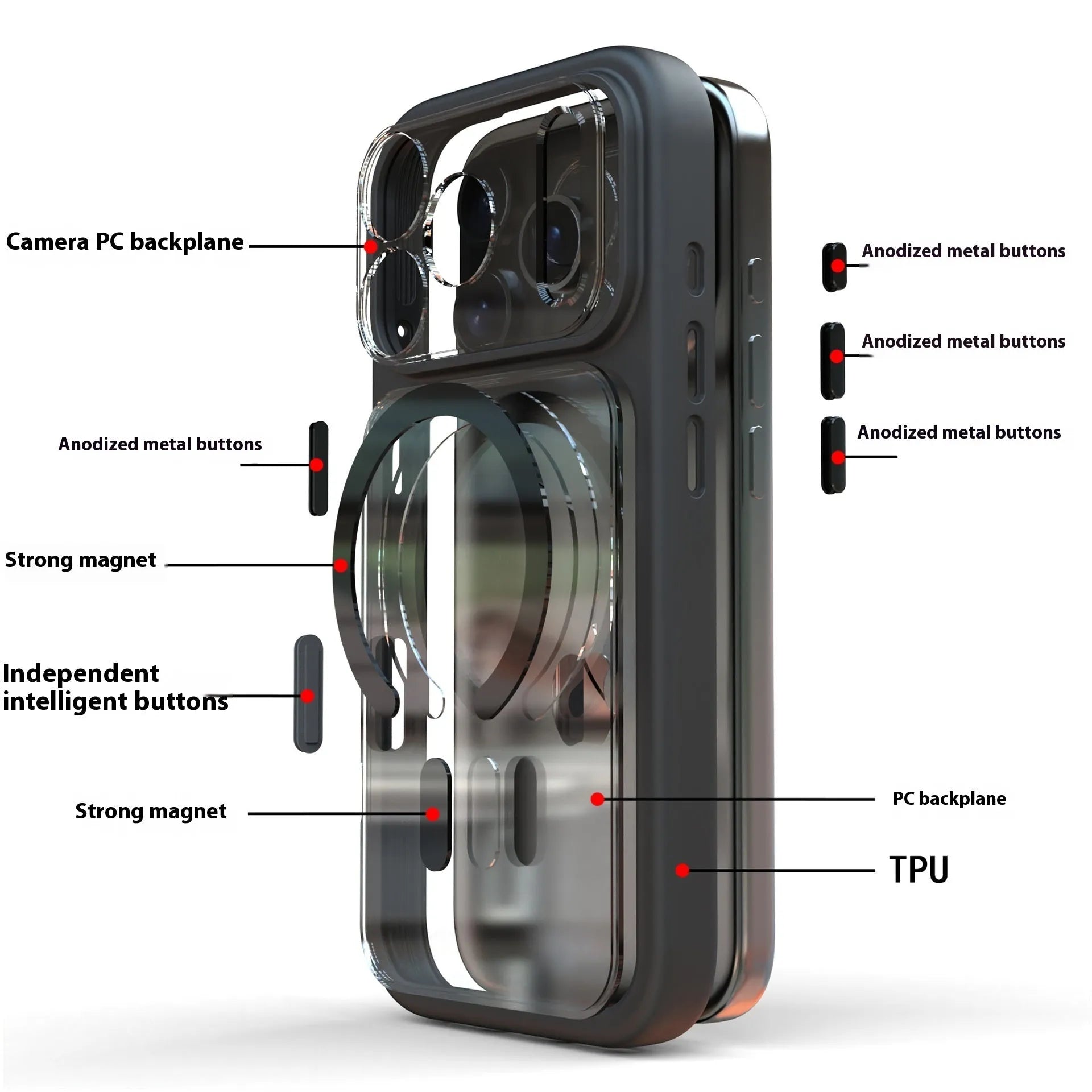 Two-in-one magnetic phone case for iPhone 17 Pro Max in black, dark blue or white colours