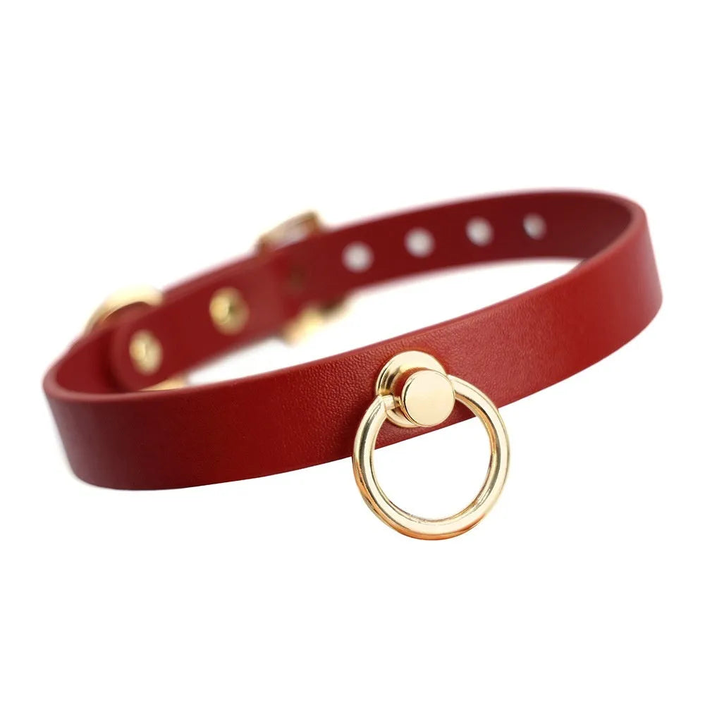 Genuine cowhide leather dog collar with metal chain lead in black, red, and maroon colour options