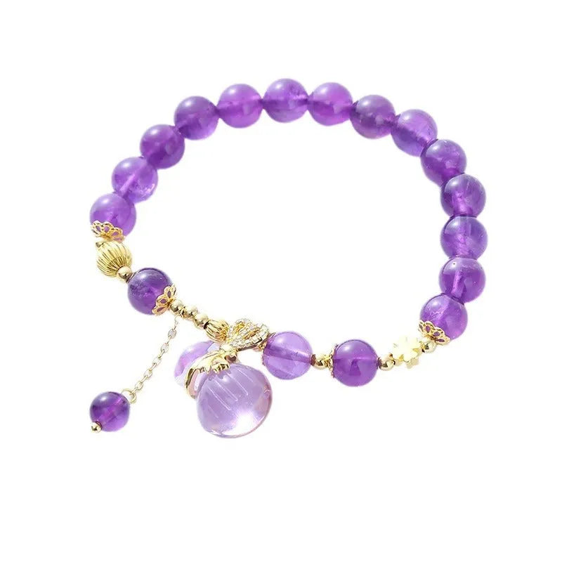 Purple amethyst bracelet with money bag pendant and adjustable cord