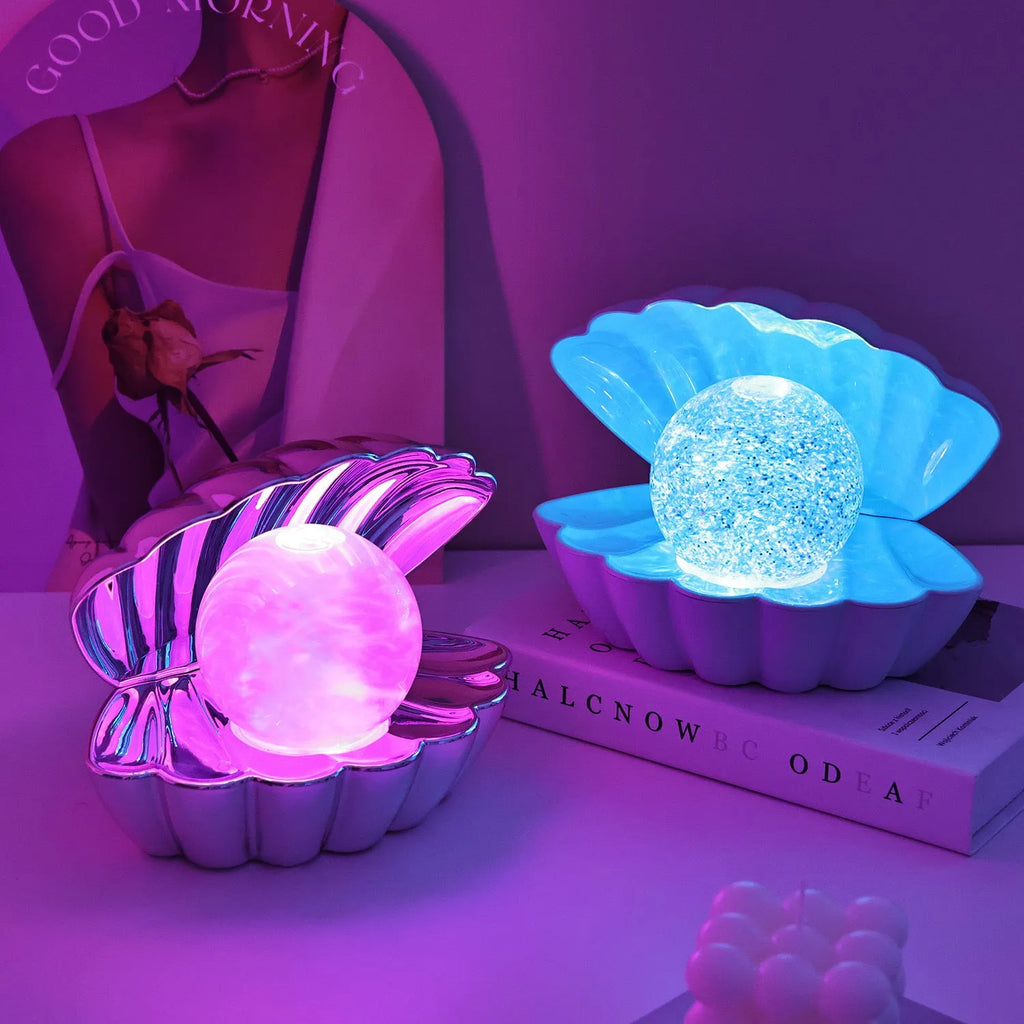 Shell-shaped decorative night lamp for ambient lighting with battery operation