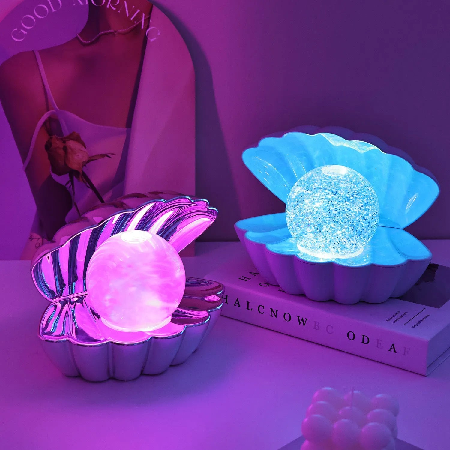 Shell-shaped decorative night lamp for ambient lighting with battery operation