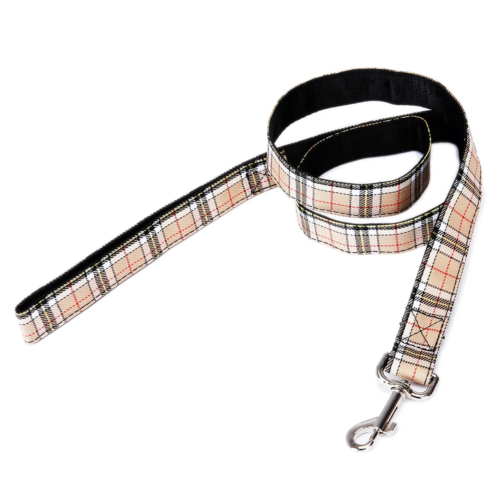 Black plaid stripe Christmas pet traction rope with adjustable handle, 120cm length for dog walking