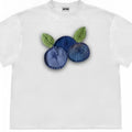 Blueberry fruit patchwork T-shirt with botanical flowers in Ice Oxygen Cotton fabric, loose fit with short sleeves