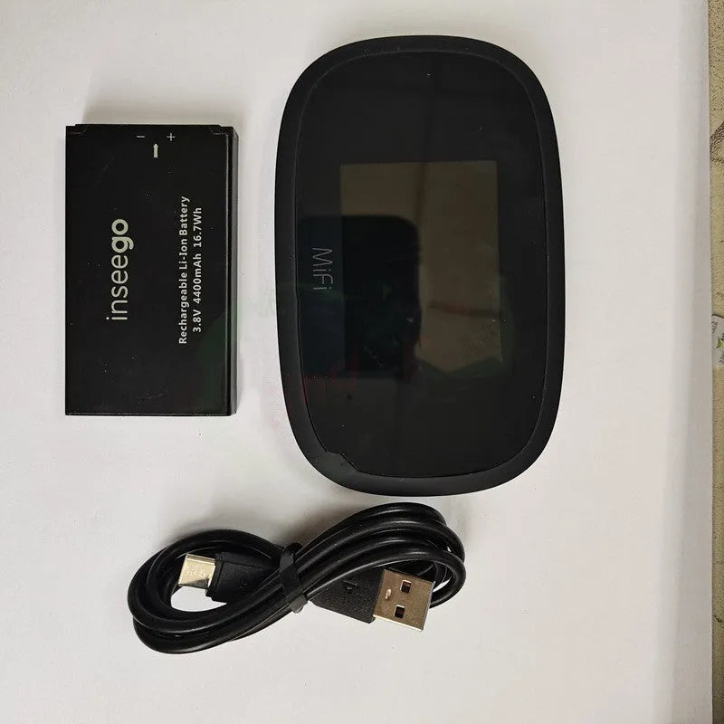 Black 4G portable wireless router with compact design for mobile internet access.