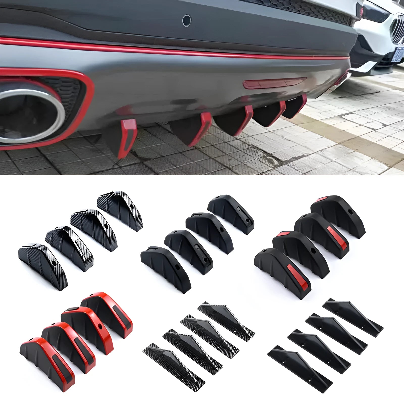 Black triangular automotive rear spoiler with carbon fibre pattern, 15cm length for general motors vehicles