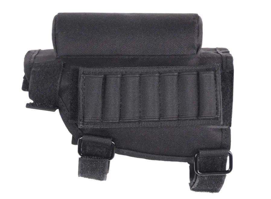 Adjustable buttstock cheek rest with non-slip padding pad and seven-round cartridge holder in army green
