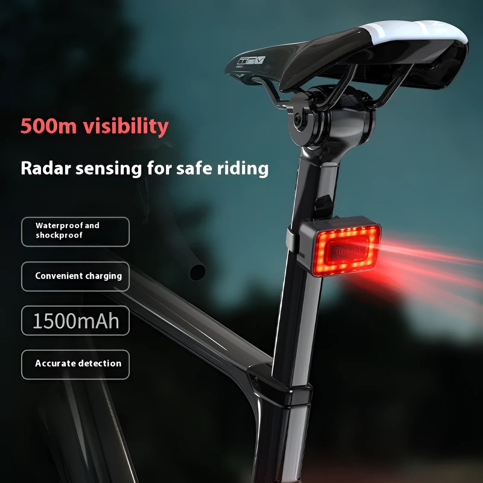 Smart millimetre wave radar detection bicycle taillight with double mounting bracket.