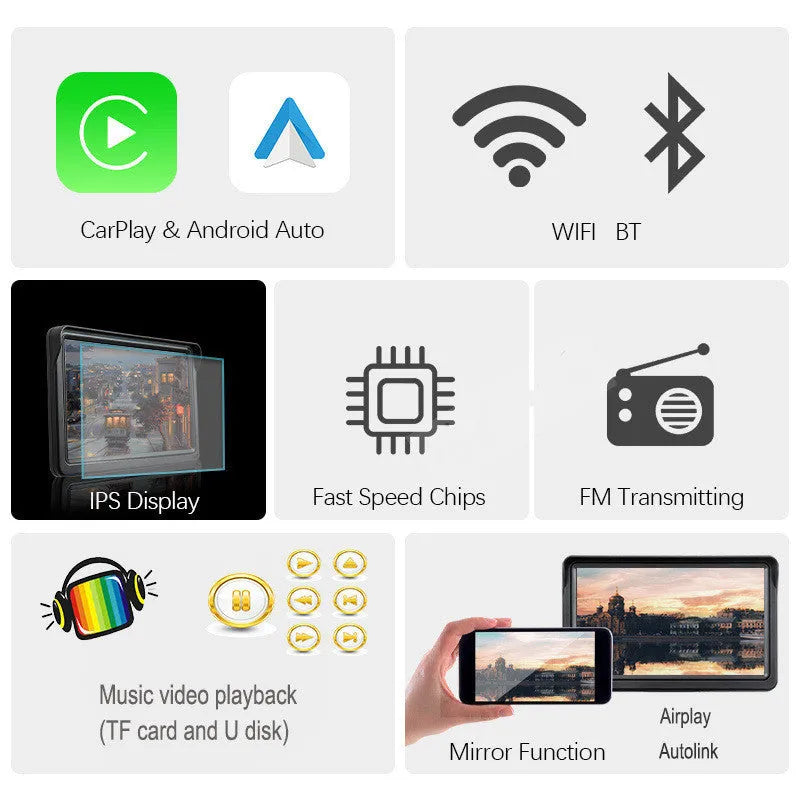 7-inch portable car smart screen display with retractable bracket mounted on windshield