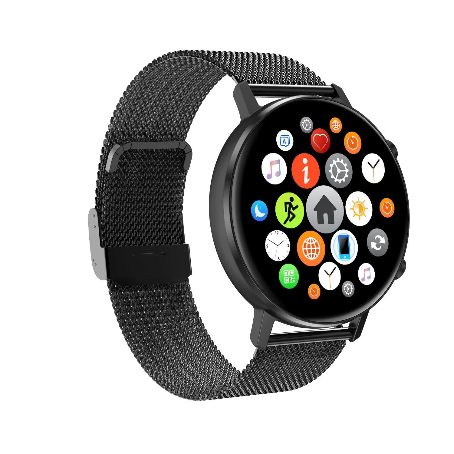 DT96 Smart Bracelet with 1.3-inch screen on stainless steel strap in black, rose gold, or silver