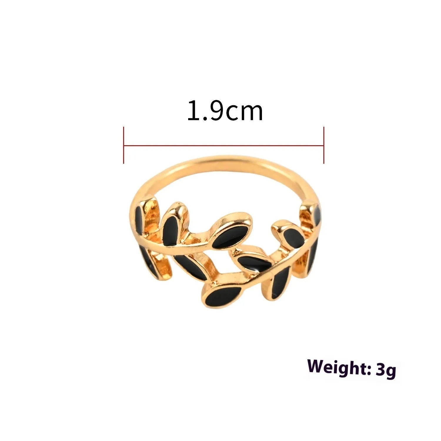 Gold electroplated geometric leaf ring with floral elements for women's index finger