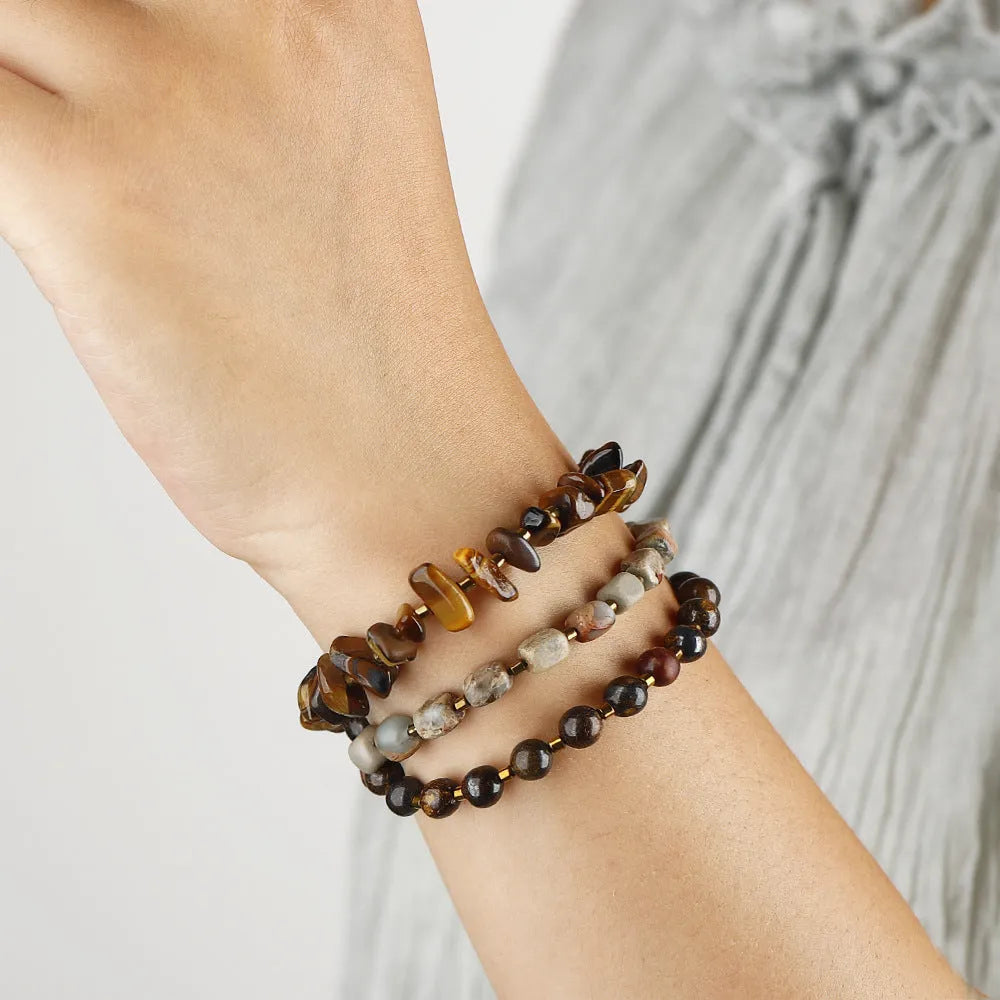 Tigereye and bronze geometric ball bracelet with manual craftsmanship and brown colour