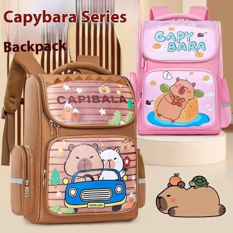 Capabala primary school backpack with spine protection, waterproof fabric, and air pillow belt in car brown colour
