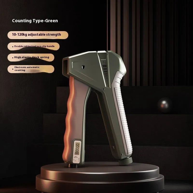 Adjustable hand gripper exercise equipment showing mechanical counter and resistance adjustment from 5kg to 60kg