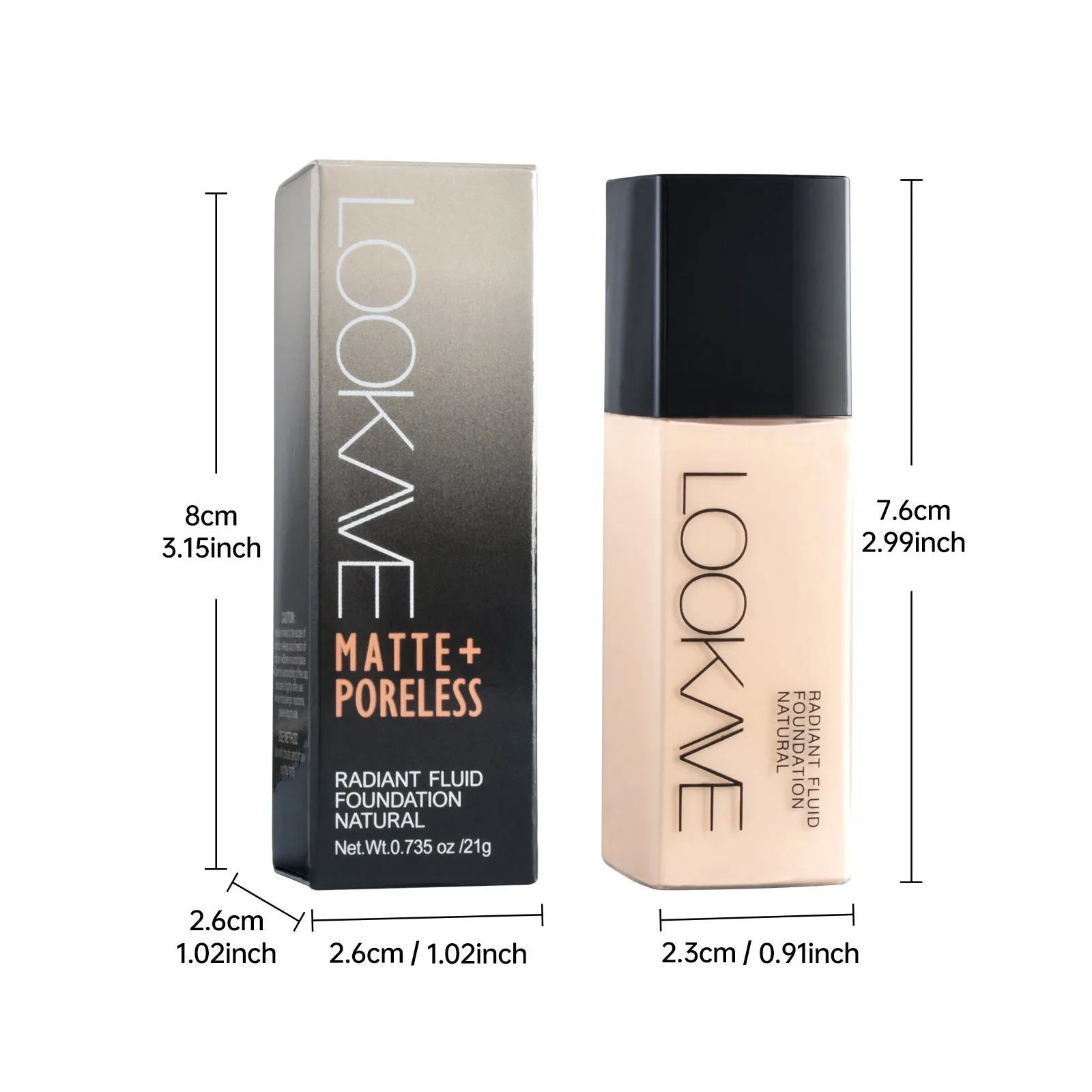 LOOKAVE Matte Liquid Foundation bottle in 21ml size, shade LK63C series.