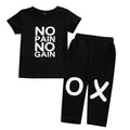 Black summer children's cotton short sleeve two-piece set on a white background
