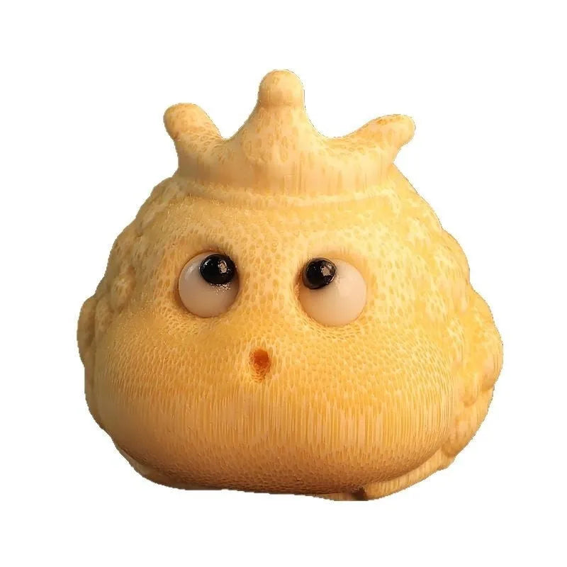 Solid bamboo carving of a cute crown princess toad ornament with 5.0 live eye size.