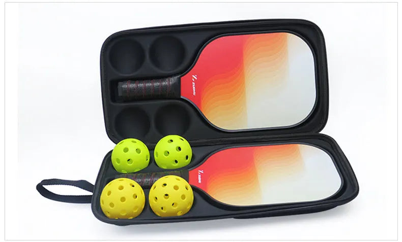 Black EVA pickleball storage bag with two shoulder straps, showing dimensions of 45cm by 25cm.