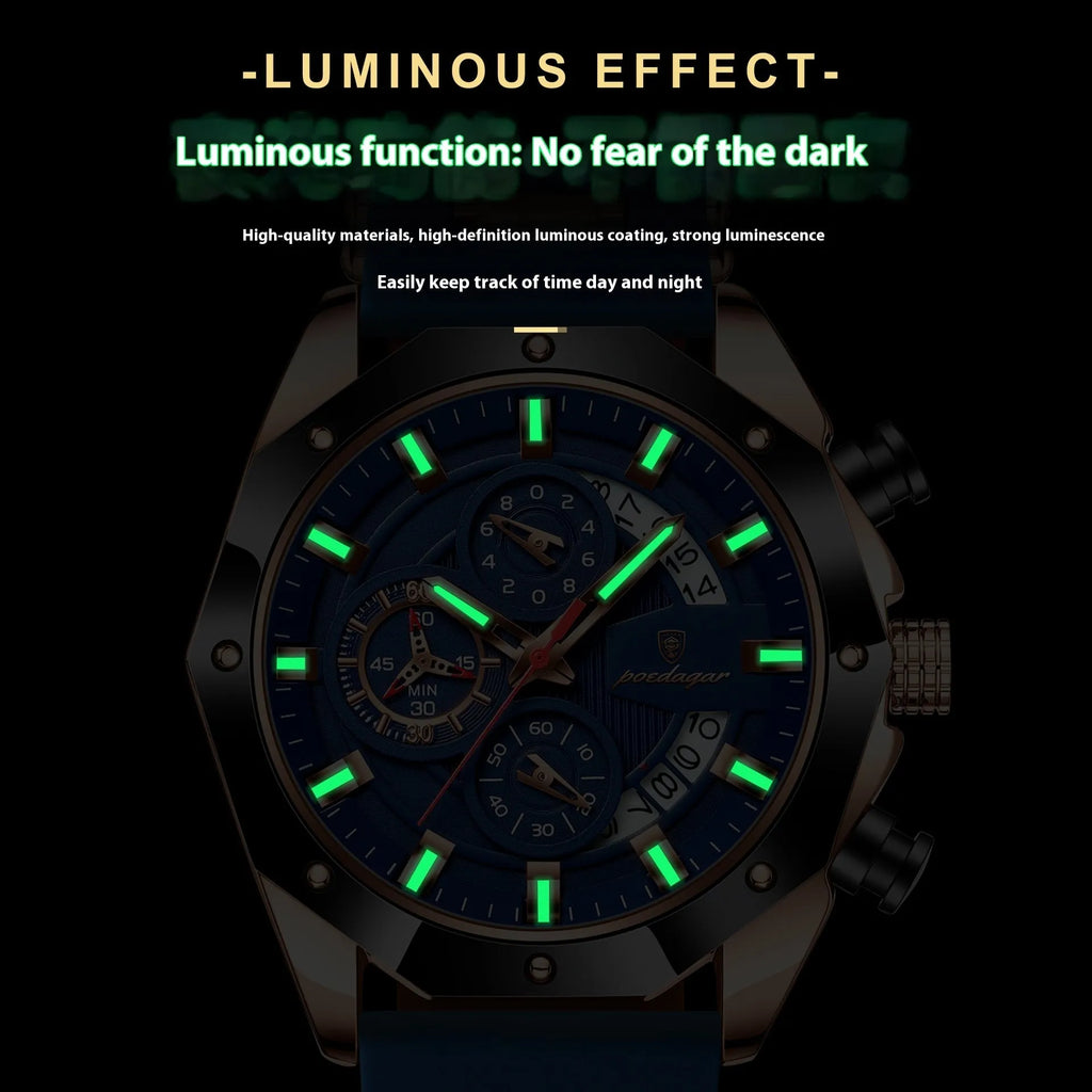 Men's chronograph watch with silicone strap and diamond-shaped dial