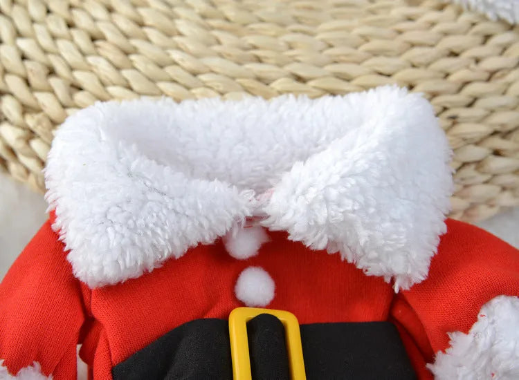 Red Santa Claus pet costume made from stretchable polar fleece fabric for dogs and cats